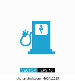 Charging station vector. Isolated blue icon on white background.