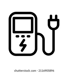 Charging station vector line icon. charging stations or electric vehicle recharging stations symbol. Vector electric refueling illustration isolated on white. Power supply for electric car charging.