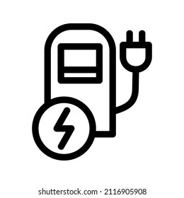 Charging station vector line icon. charging stations or electric vehicle recharging stations symbol. Vector electric refueling illustration isolated on white. Power supply for electric car charging.