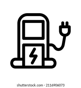 Charging station vector line icon. charging stations or electric vehicle recharging stations symbol. Vector electric refueling illustration isolated on white. Power supply for electric car charging.
