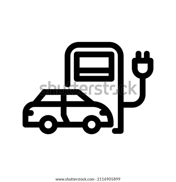 Charging station vector line icon. charging\
stations or electric vehicle recharging stations symbol. Vector\
electric refueling illustration isolated on white. Power supply for\
electric car\
charging.