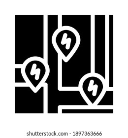charging stations location on map glyph icon vector. charging stations location on map sign. isolated contour symbol black illustration