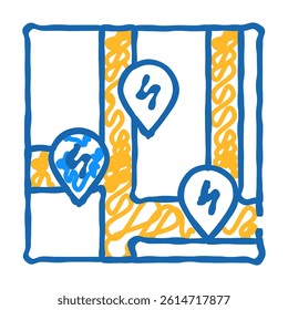 charging stations location on map doodle icon sketch vector. charging stations location on map sign. isolated symbol illustration
