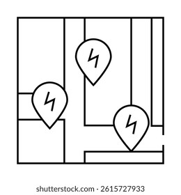 charging stations location on map line icon vector. charging stations location on map sign. isolated contour symbol black illustration