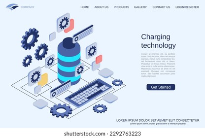 Charging technology modern 3d isometric vector concept illustration. Landing page design template