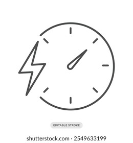 Ícone de tempo de carregamento, relógio com ícone de raio do raio do raio, veículo elétrico, ambiente, símbolo da natureza no fundo branco - ilustração de vetor