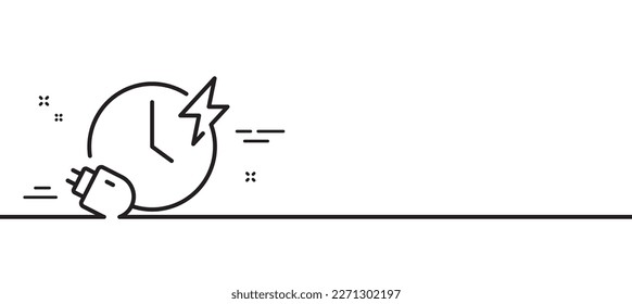 Charging time line icon. Charge accumulator sign. Electric power symbol. Minimal line illustration background. Charging time line icon pattern banner. White web template concept. Vector
