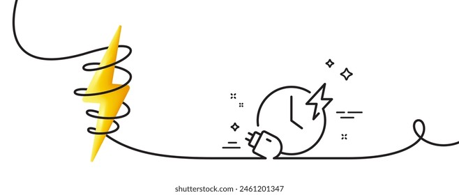 Charging time line icon. Continuous one line with curl. Charge accumulator sign. Electric power symbol. Charging time single outline ribbon. Loop curve with energy. Vector