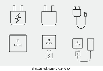 charging vector icon set phone charger plug socket icon electricity