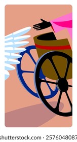 The Chariot character of Tarot playing card in modern cartoon minimalism flat style. Vector illustration in minimalism flat style