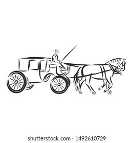 Chariot with horse running, vector shape 