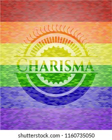 Charisma emblem on mosaic background with the colors of the LGBT flag
