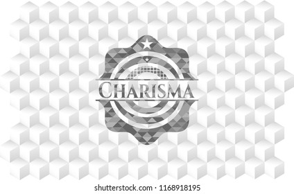 Charisma grey badge with geometric cube white background