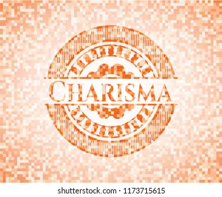 Charisma orange tile background illustration. Square geometric mosaic seamless pattern with emblem inside.