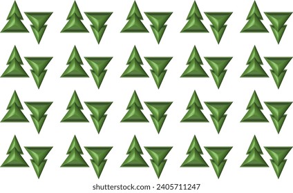 Charismas green color triangle, up and down arrow patter design for fabric print, 3d Patter on white background