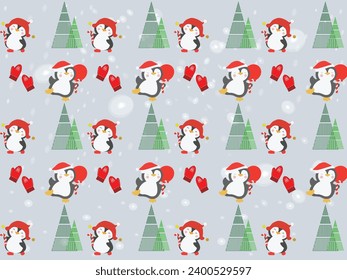 charismas penguin repeat pattern. new year pattern design with charismas theme. vector holiday print for textiles, and wallpaper. 