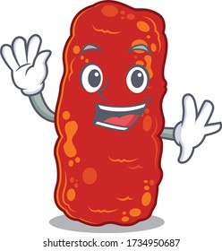 Un carismático acinetobacter bacterias diseño mascota estilo sonriente y mano ondulante
