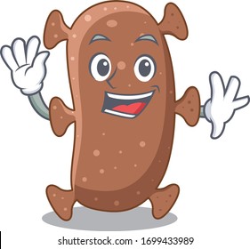 A charismatic actinomyces israelii mascot design style smiling and waving hand