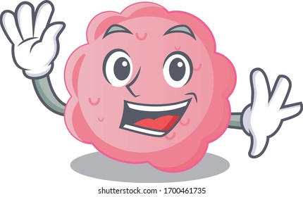 A charismatic anaplasma phagocytophilum mascot design style smiling and waving hand