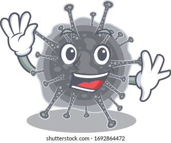 A charismatic articulavirales mascot design style smiling and waving hand