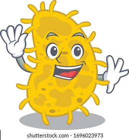 A charismatic bacteria spirilla mascot design style smiling and waving hand