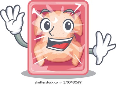 A charismatic frozen chicken mascot design style smiling and waving hand
