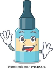 A charismatic hair oil mascot design concept smiling and waving hand. Vector illustration