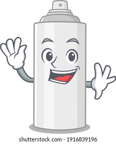 A charismatic hair spray mascot design concept smiling and waving hand. Vector illustration