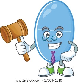 Charismatic Judge blue capsule cartoon character design with glasses