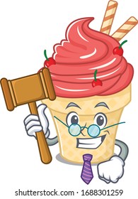 Charismatic Judge cherry ice cream cartoon character design wearing cute glasses