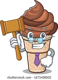 Charismatic Judge chocolate ice cream cartoon character design wearing cute glasses