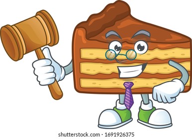 Charismatic Judge chocolate slice cake cartoon character design with glasses