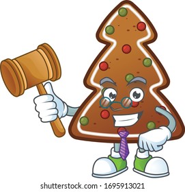 Charismatic Judge gingerbread tree cartoon character design with glasses
