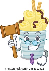 Charismatic Judge ice cream banana rolls cartoon character design wearing cute glasses