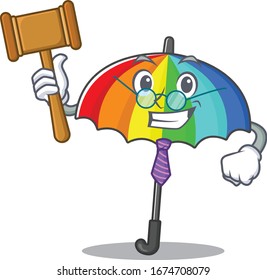 Charismatic Judge rainbow umbrella cartoon character design wearing cute glasses