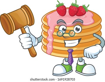 Charismatic Judge strawberry cream pancake cartoon character design with glasses