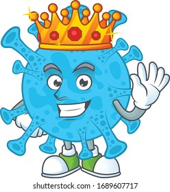 The Charismatic King of coronavirus backteria cartoon character design wearing gold crown