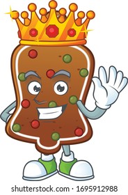 The Charismatic King of gingerbread bell cartoon character design wearing gold crown
