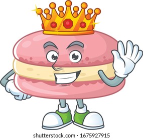 A Charismatic King of strawberry macarons cartoon character design