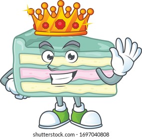 The Charismatic King of vanilla slice cake cartoon character design wearing gold crown