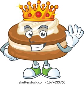 A Charismatic King of white cream alfajor cartoon character design