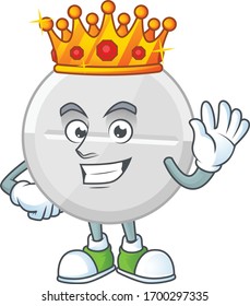 The Charismatic King of white pills cartoon character design wearing gold crown