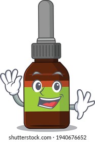 A charismatic liquid bottle mascot design concept smiling and waving hand. Vector illustration