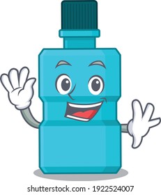 A charismatic mouthwash mascot design concept smiling and waving hand. Vector illustration