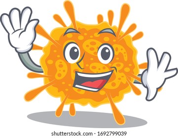 A charismatic nobecovirus mascot design style smiling and waving hand