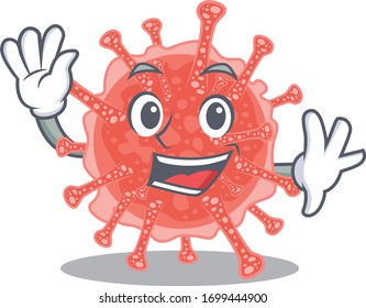 A charismatic oncovirus mascot design style smiling and waving hand