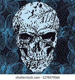 Charismatic pattern, skull, head, flowers, seamless vector background.