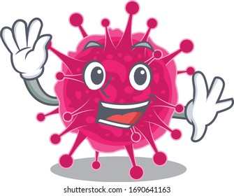 A charismatic picornaviridae mascot design style smiling and waving hand