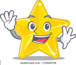 A charismatic shiny star mascot design style smiling and waving hand