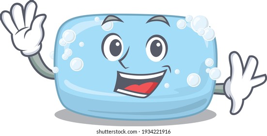 A charismatic soap mascot design concept smiling and waving hand. Vector illustration